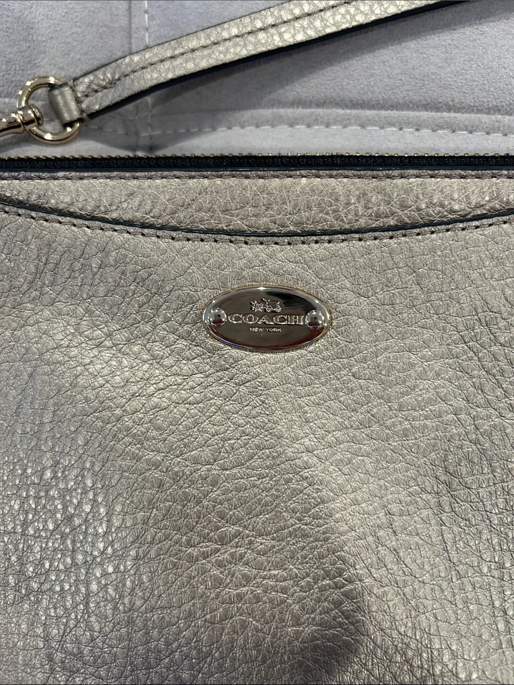 Coach Metallic Silver Leather Wristlet Clutch